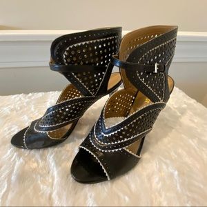 Nine West Black Leather Ankle Detail High Heel Shoes Size 8